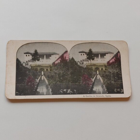 Antique Stereograph Card A Garden in Granada Spain - Picture 1 of 3